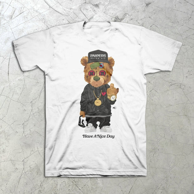 bear print short-sleeved T-shirt