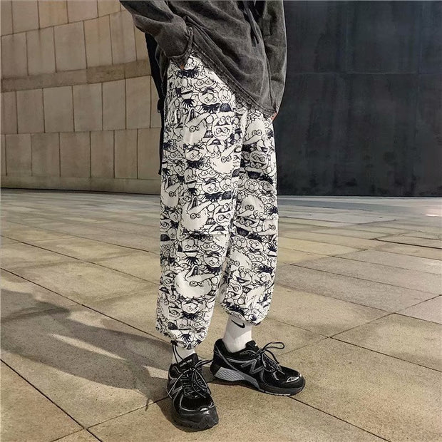 Personalized hip-hop loose cartoon graffiti drawstring trousers