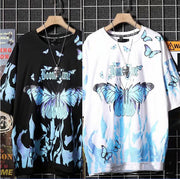 Butterfly digital print five-point short-sleeved t-shirt