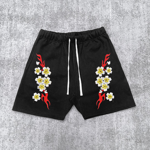 street flower print track shorts