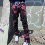 Tie-dye men's personality street style printed denim trousers