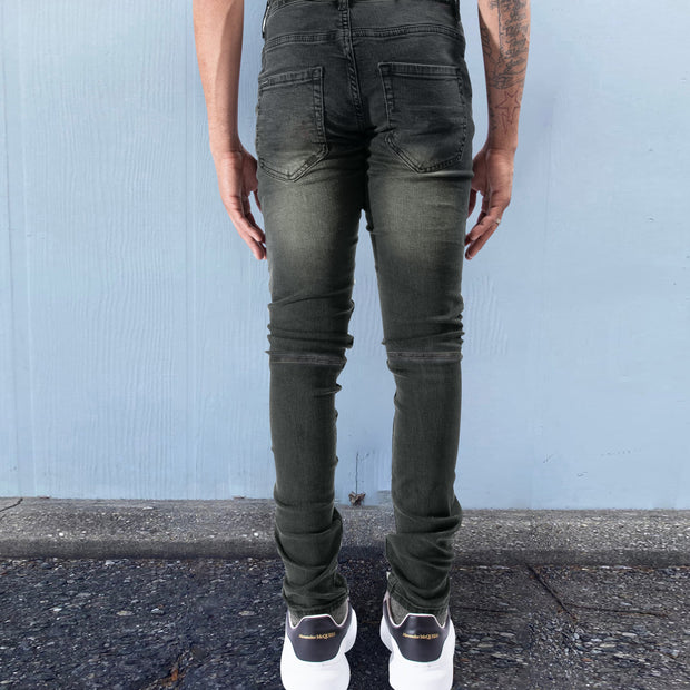 Retro Hip Hop Washed Ripped Hem Zipper Design Slim Jeans Trousers