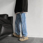 Black tie-dye jeans men's straight chic loose and handsome American oversize pants high street ins tide brand
