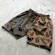 Contrast stitching butterfly print retro casual shorts