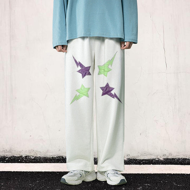 Street color contrast hip-hop print split trousers