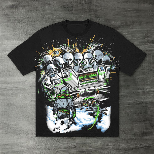 Skull retro print round neck short-sleeved T-shirt