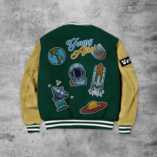 Casual space rocket rugby baseball jacket