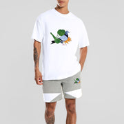 Casual fashion bird print short-sleeved shorts sports suit