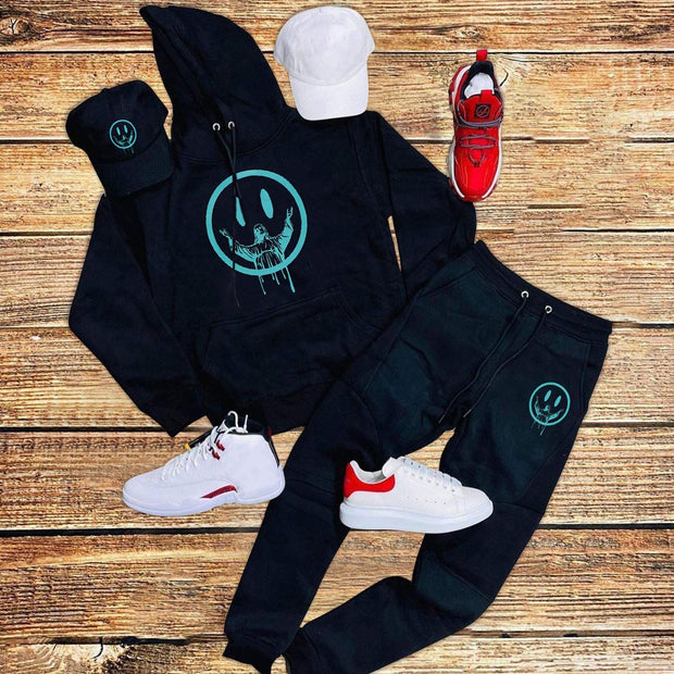 Street style trend design printed long-sleeved hoodie casual pants suit