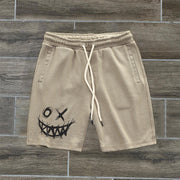 Vintage Evil Smiley Pattern Casual Shorts