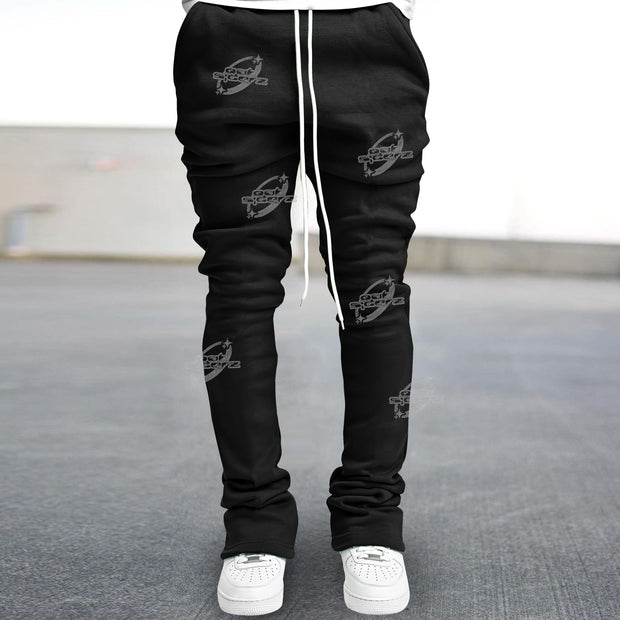 Street print retro style slim fit flared trousers