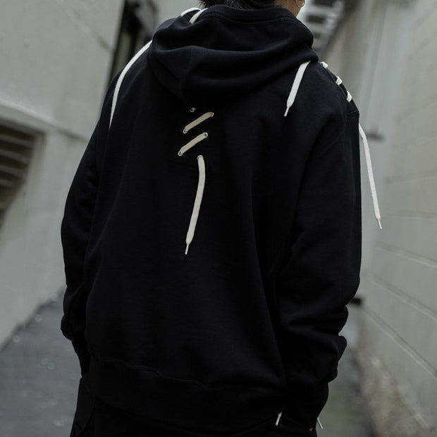 Lace-up perforated fashionable street hoodie