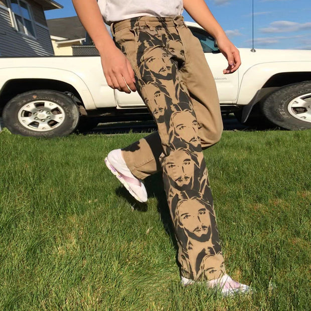 Street casual fashion character print straight-leg jeans
