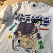 Retro Hong Kong style cartoon anime character short-sleeved T-shirt