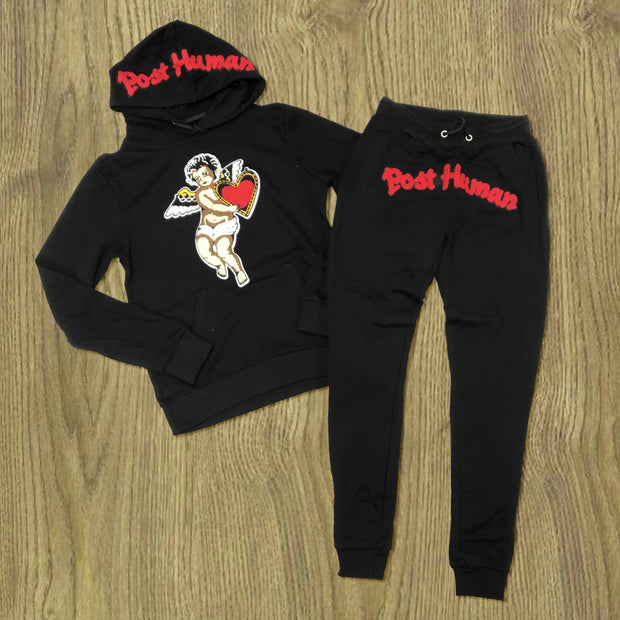 Personalized Cupid Print Hooded Sweatshirt Pants Set