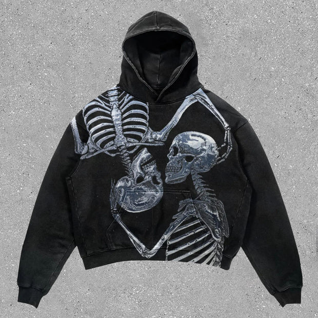 Personalized retro skull print casual long-sleeved hoodie