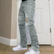 Retro ripped street hip-hop trendy casual distressed raw edge jeans