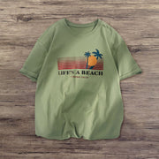 Hawaiian coconut tree print street short-sleeved T-shirt