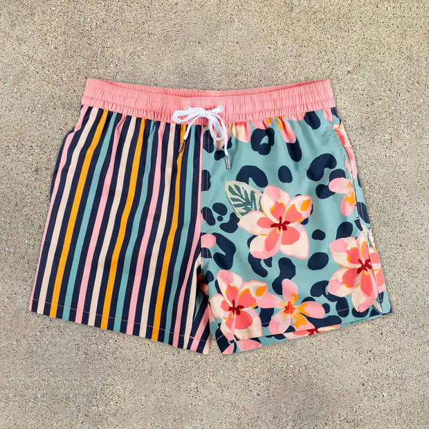 Paneled Colorblock Beach Resort Shorts