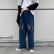 Personalized print street fashion denim trousers