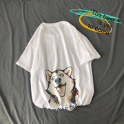 Cartoon Husky Print Loose Casual T-shirt