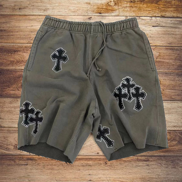 Cross print fashion casual sports shorts
