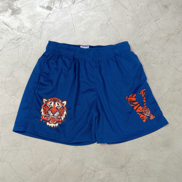 Personalized casual tiger print mesh track shorts