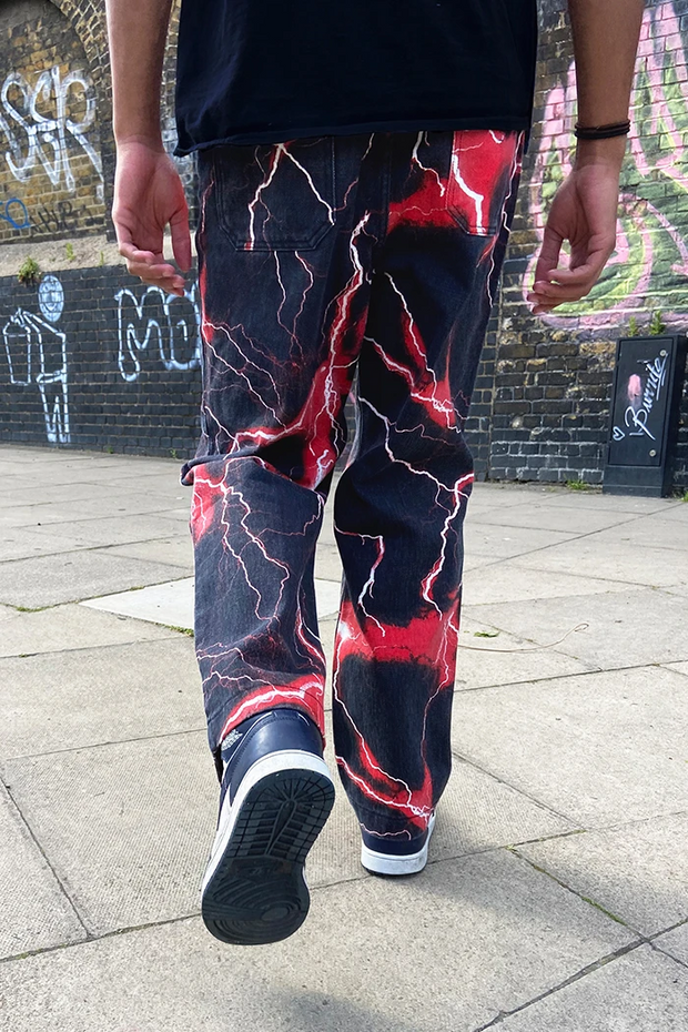 Retro lightning print slacks