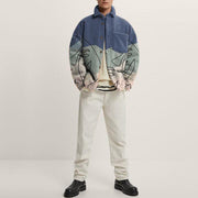 Contrast stitching fashion print lamb velvet jacket