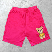 Bear Pattern Rose Mesh Shorts