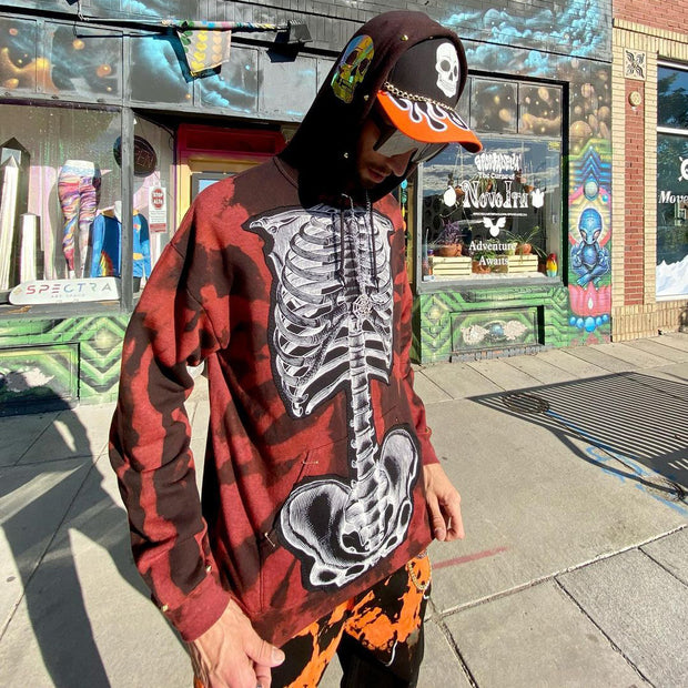 Street retro skull print tie-dye long-sleeved hoodie