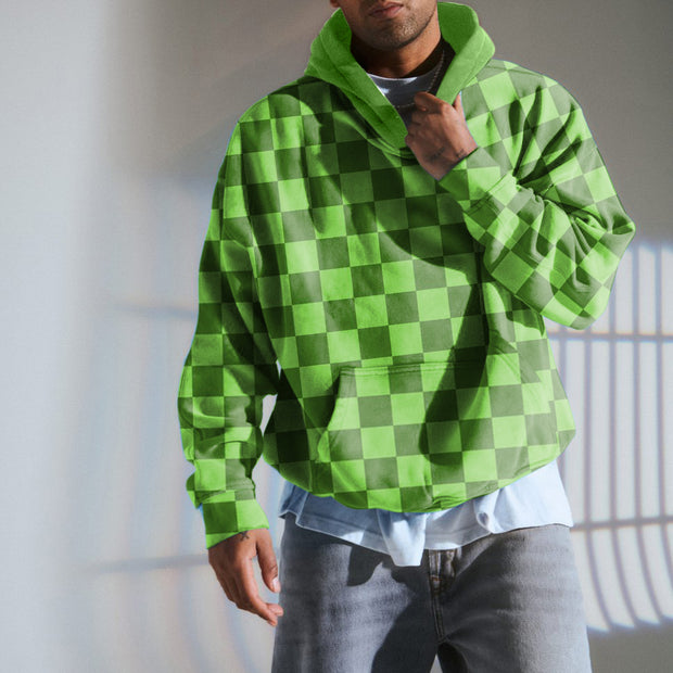 Trendy hip-hop angel print street checkerboard hoodie
