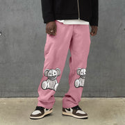 Fashion bear print corduroy street trousers