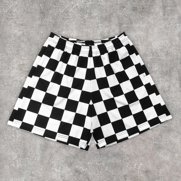 Casual Checkerboard Print Track Shorts