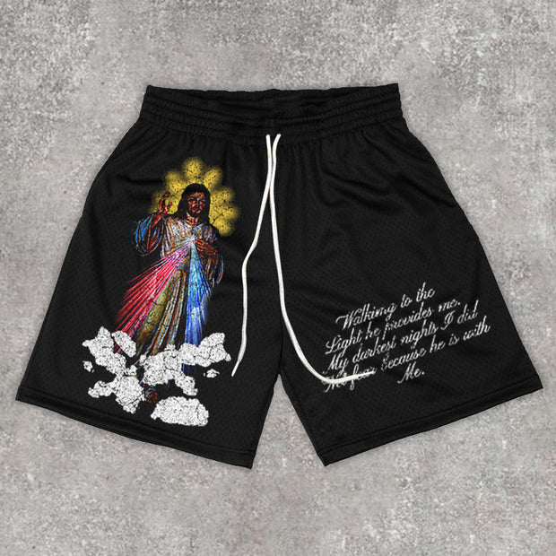 Chic Casual Jesus Print Shorts