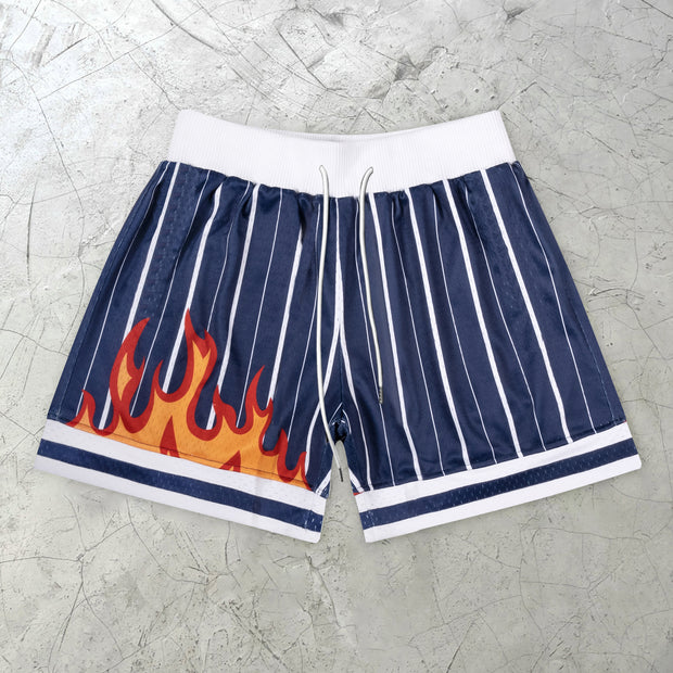 Striped Flame Pattern Street Shorts