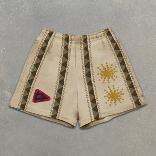 Folk Totem Graphic Print Elastic Shorts