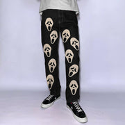 Casual personality men's printed black jeans straight-leg pants