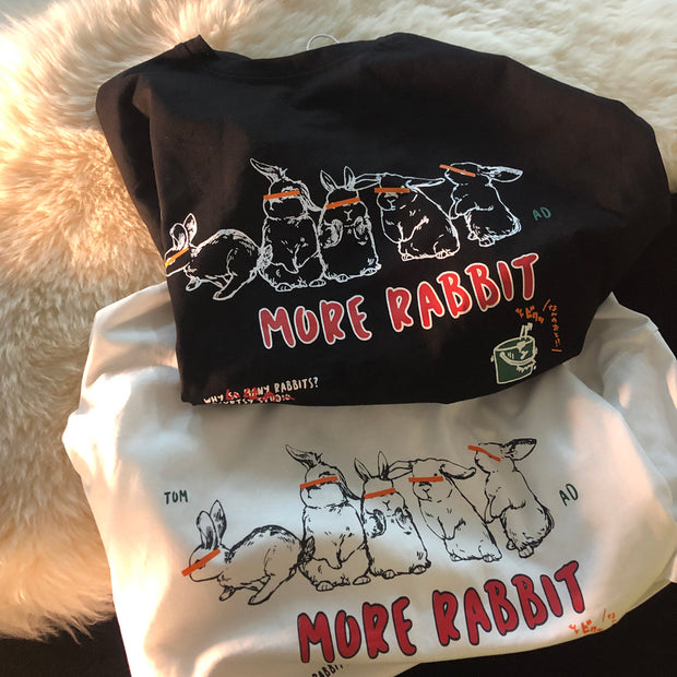 Naughty Bunny American Retro Print Short Sleeve Crew Neck T-shirt