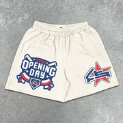 hockey graphic print elastic shorts