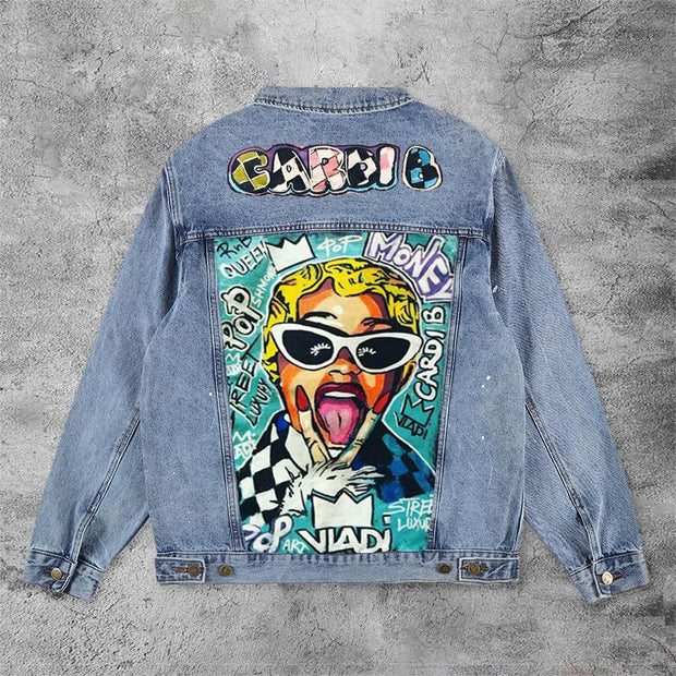 Casual retro hip-hop character denim jacket