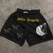 Personalized butterfly retro print mesh track shorts