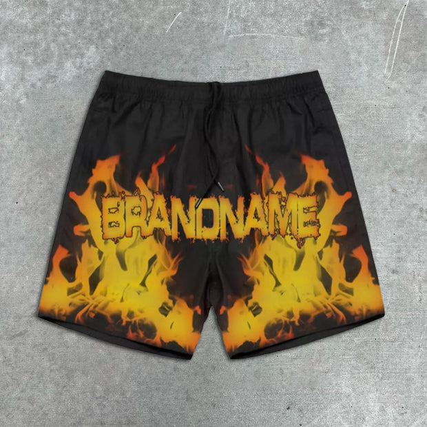 flame graphic print shorts