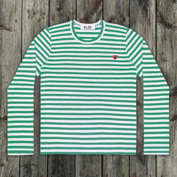 Green and White Striped Love Print Long Sleeve Sweatshirt