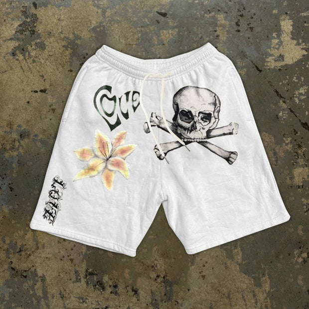 Skull fashion retro street style print shorts