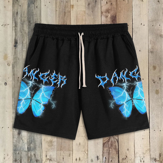 Street Fashion Butterfly Text Print Shorts