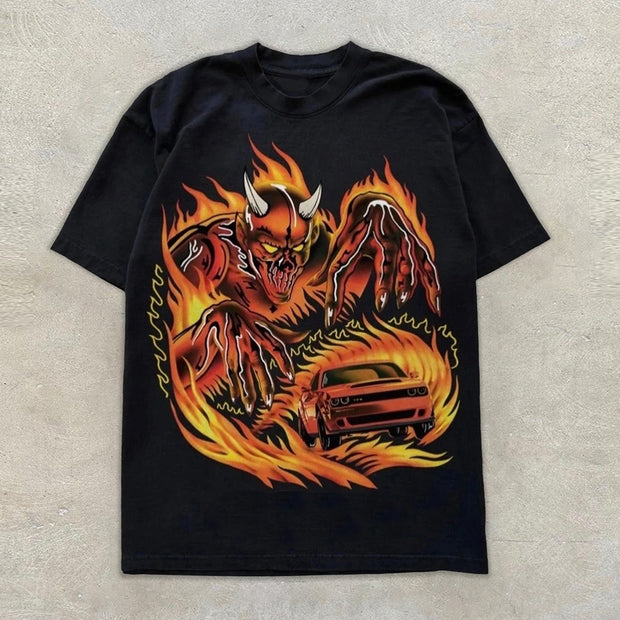 Fashion Street Devil Print Crew Neck T-Shirt