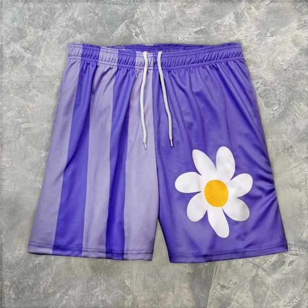 Casual fashion flower color block print sports shorts