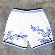 Art Blue Cherry Blossom Mesh Shorts
