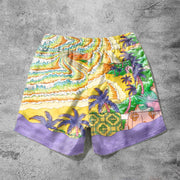 Vintage art purple casual silk shorts